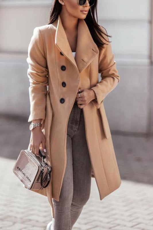 LuxeMode - Elegant Khaki Winter Coat with Belt