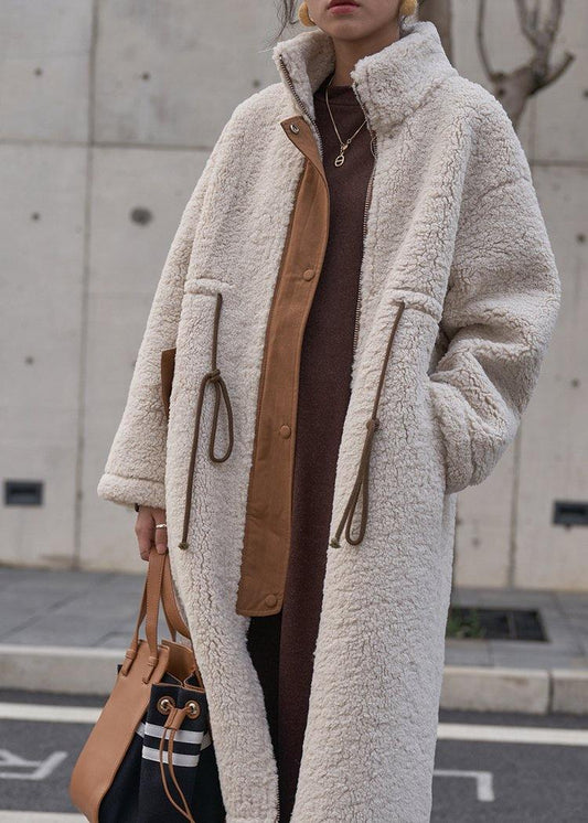 LuxeStyle - High Neck Apricot Wool Coat for Winter