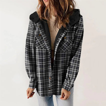 NaturaChic Women's Beige Checkered Sherpa Shirt - Stylish and Cozy