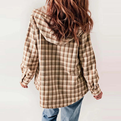 NaturaChic Women's Beige Checkered Sherpa Shirt - Stylish and Cozy