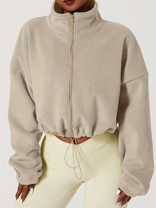 LuxeActive - Khaki Fleece Jacket for Effortless Casual Style