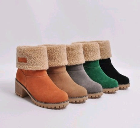 ChicBotanique - Suede Snow Boots Featuring Chunky Tubular Heels