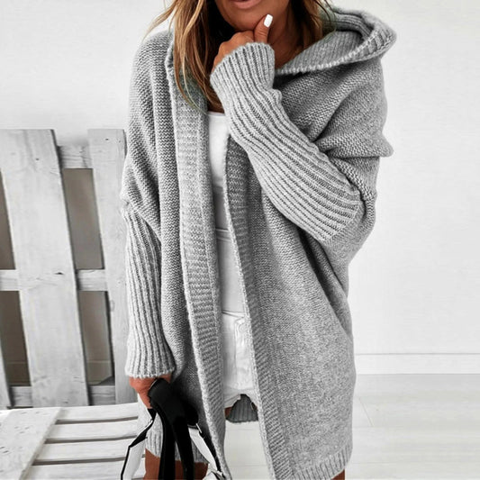 ChicConfort - Cozy Oversized Grey Knit Coat with Hood